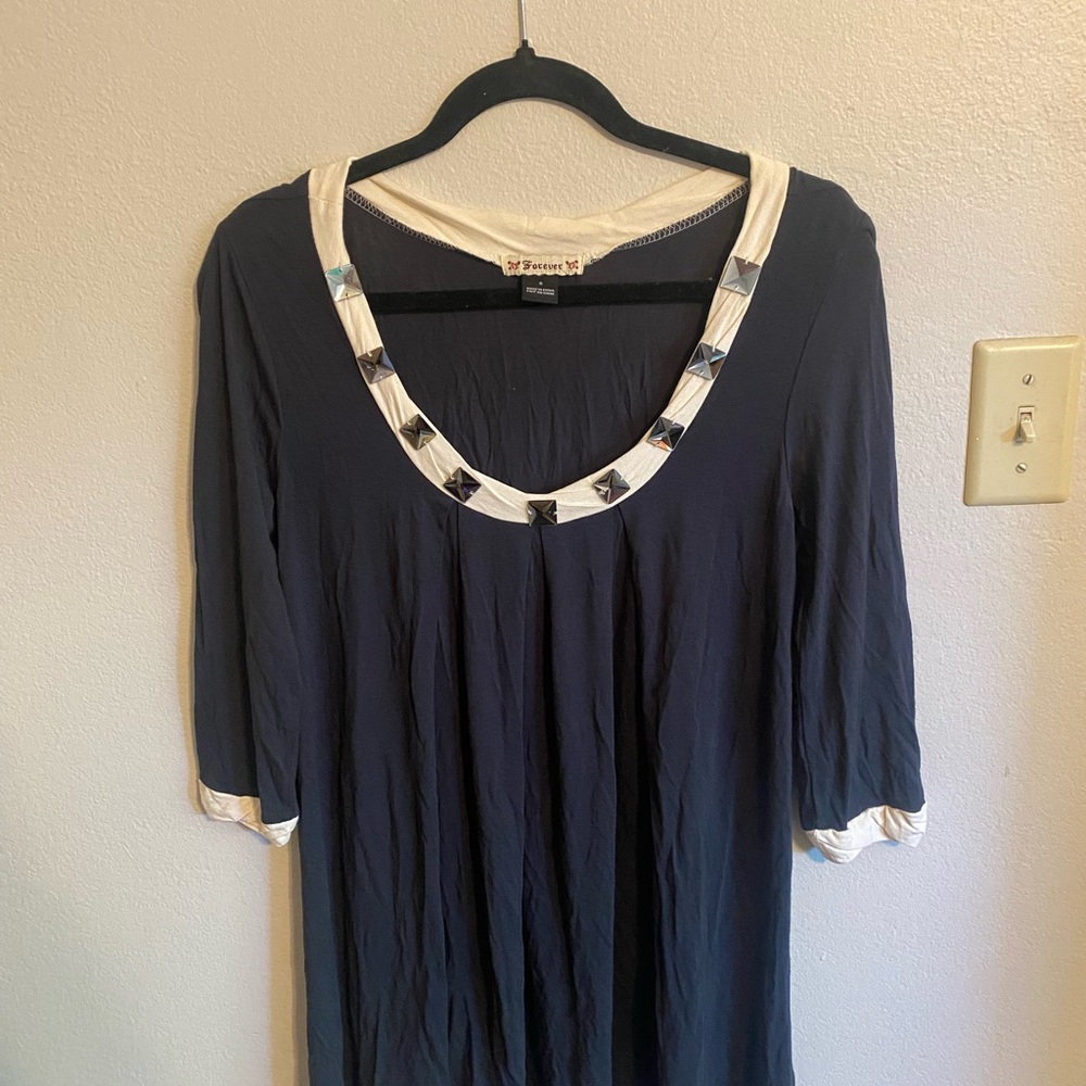 Women's Y2K Forever 21 Navy Blue Dress with White Accents